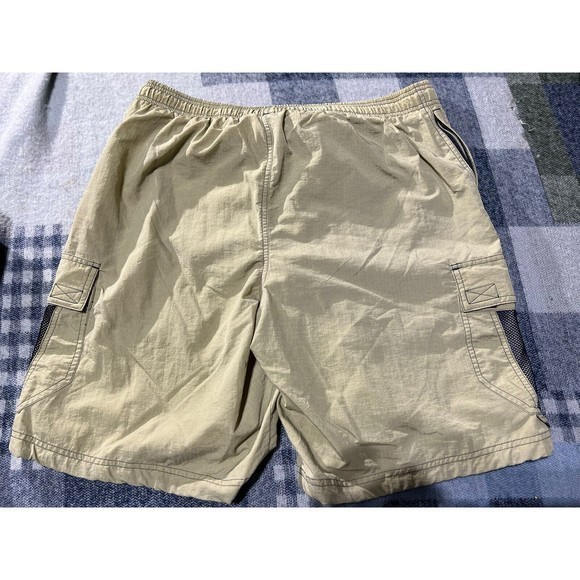 Speedo Men's Tan/Black Mesh Cargo Pocket Style Lined Swim Trunks, Size Medium - Picture 2 of 6